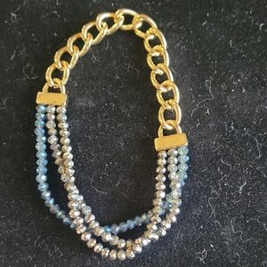 Chain Bracelet with Blue and Silver Faceted Beads